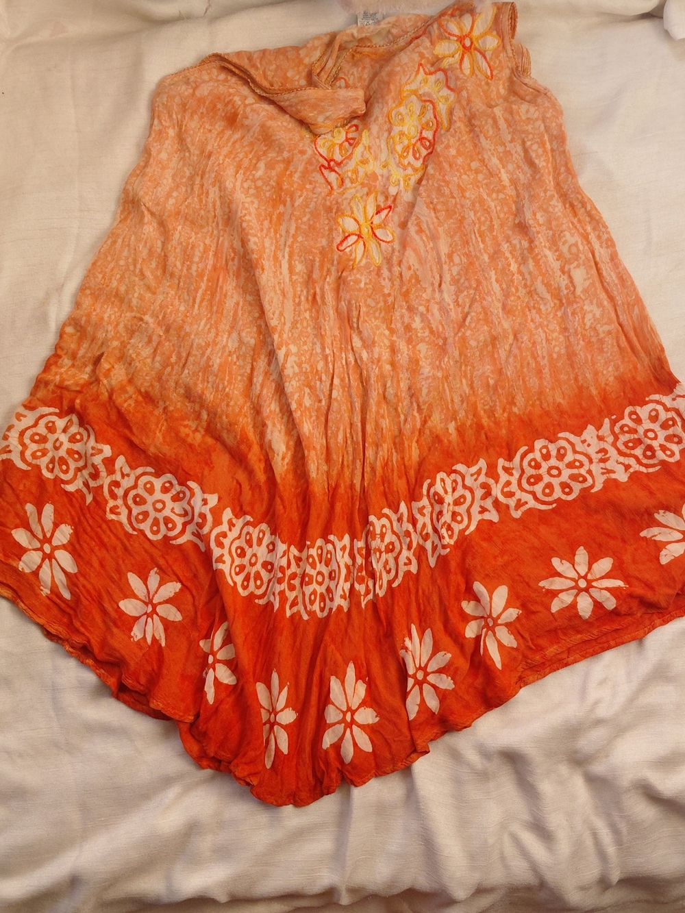 Vintage Shoreline Bohemian Orange 100% Rayon Embroidered Dress S/M - Picture 4 of 9